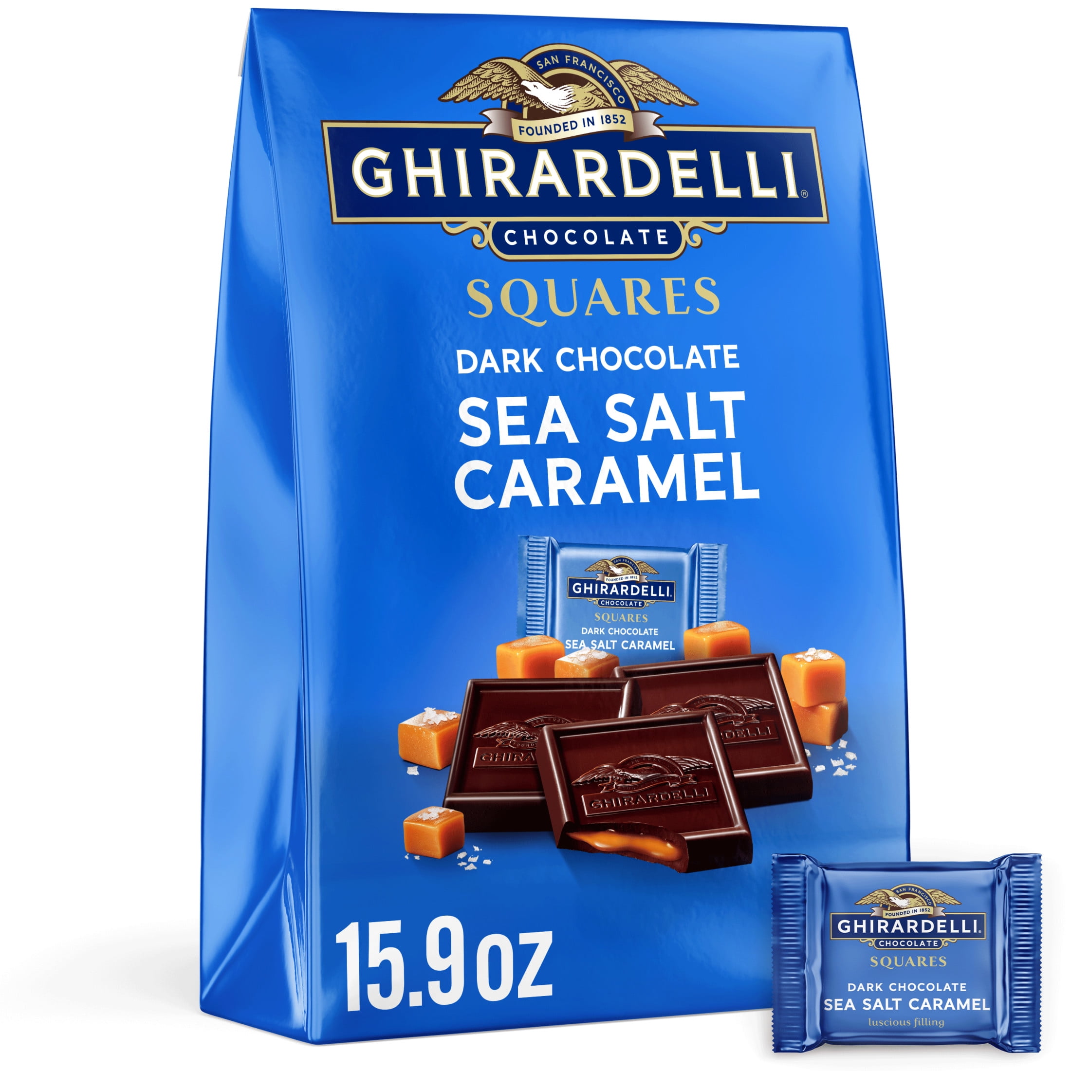 GHIRARDELLI Dark Chocolate Candy SQUARES with Sea Salt Caramel Filling, 15.9 oz Bag