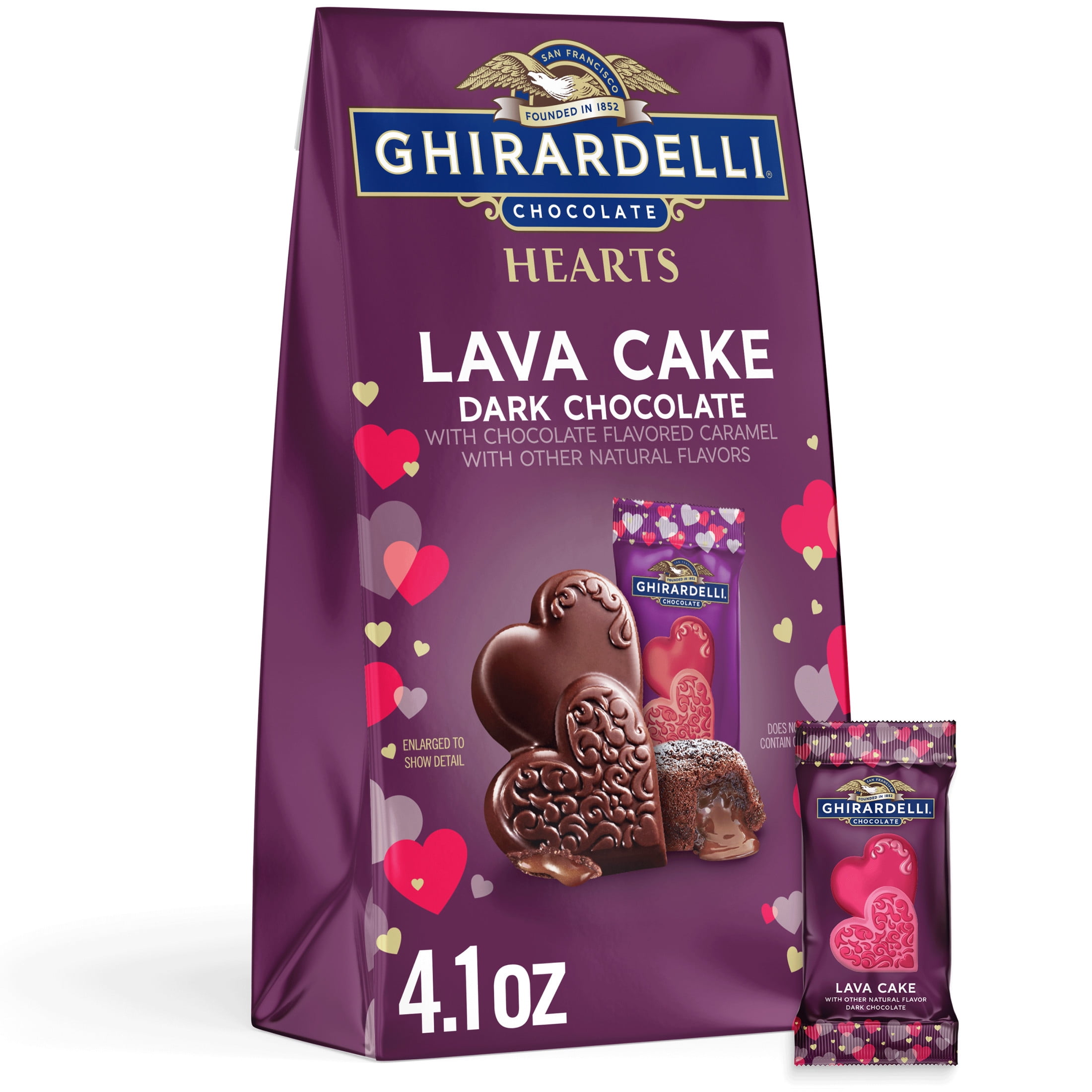 GHIRARDELLI Valentine's Day Dark Chocolate Lava Cake Hearts, 4.1 oz Bag