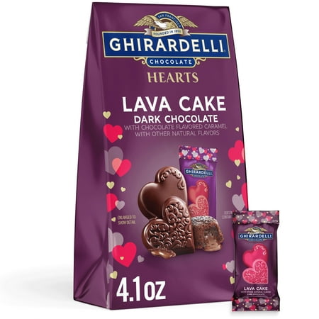 GHIRARDELLI Valentine's Day Dark Chocolate Lava Cake Hearts, 4.1 oz Bag