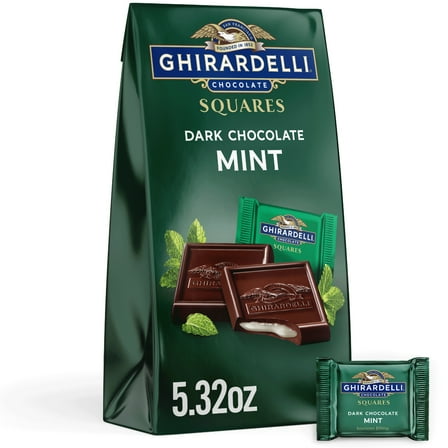 GHIRARDELLI Dark Chocolate Candy SQUARES with Mint Filling, 5.32 oz Bag