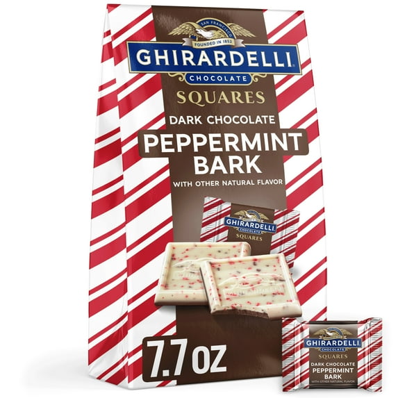 GHIRARDELLI Dark Chocolate Peppermint Bark Chocolate Squares, Layered Dark Chocolate and White Chocolate Candy, 7.7 oz Bag