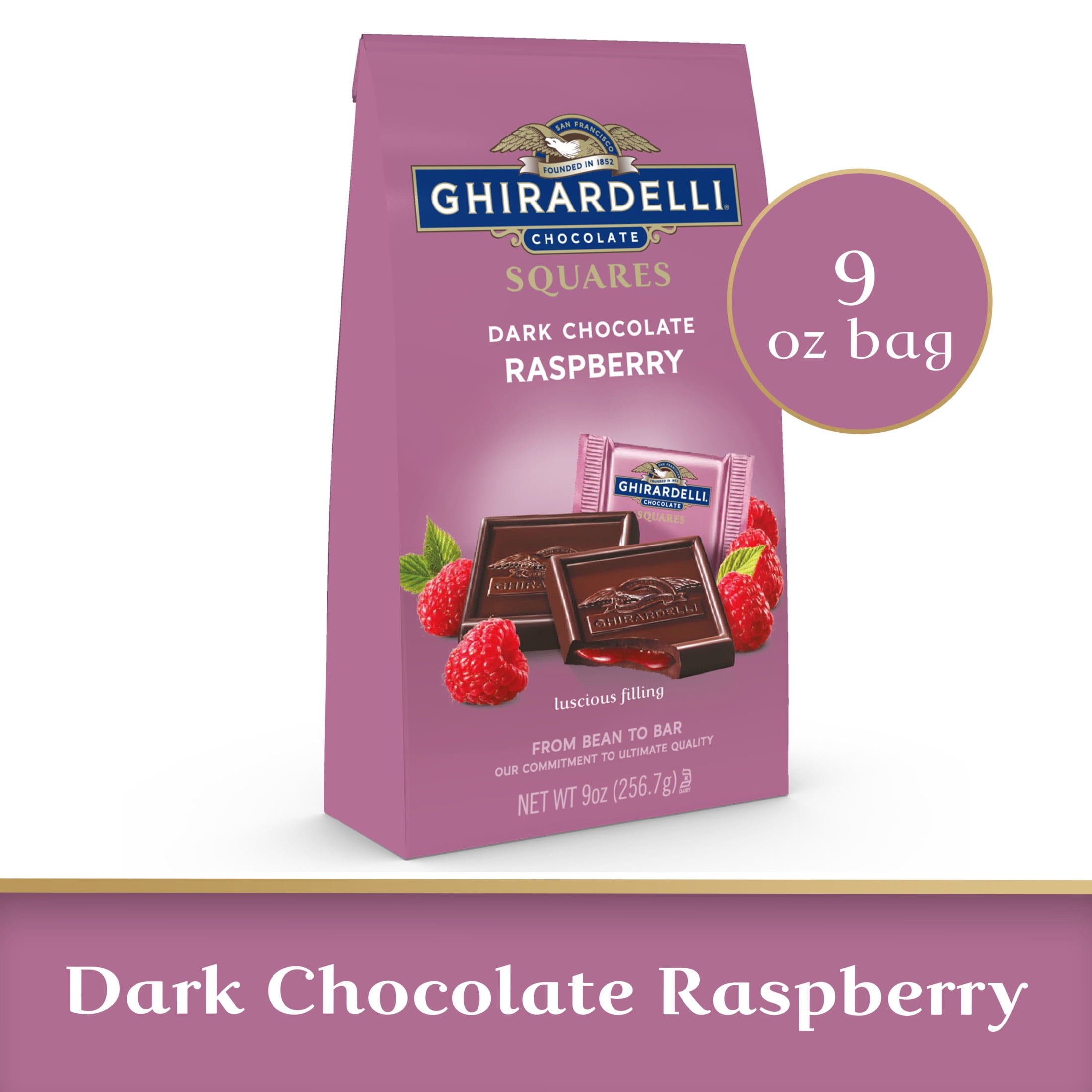 GHIRARDELLI Dark Chocolate Raspberry SQUARES, 9 oz Bag