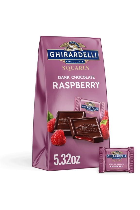 Dark Chocolate Candy SQUARES with Raspberry Filling, 5.32 oz Bag