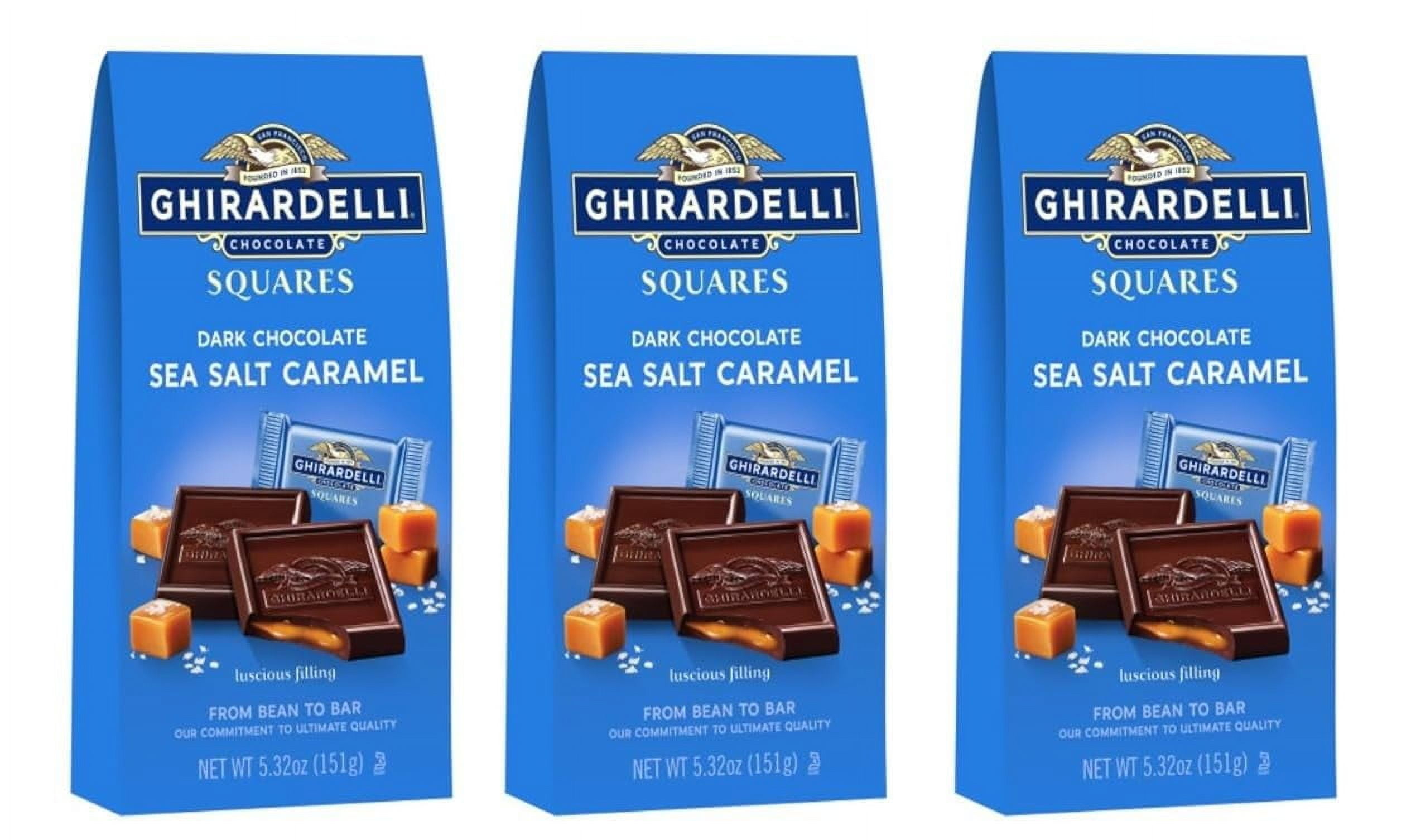 GHIRARDELLI Dark Chocolate Sea Salt Caramel Squares, 5.32 oz Bag (Pack of 3)