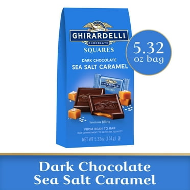 GHIRARDELLI Dark Chocolate Candy SQUARES with Sea Salt Caramel Filling, 5.32 oz Bag