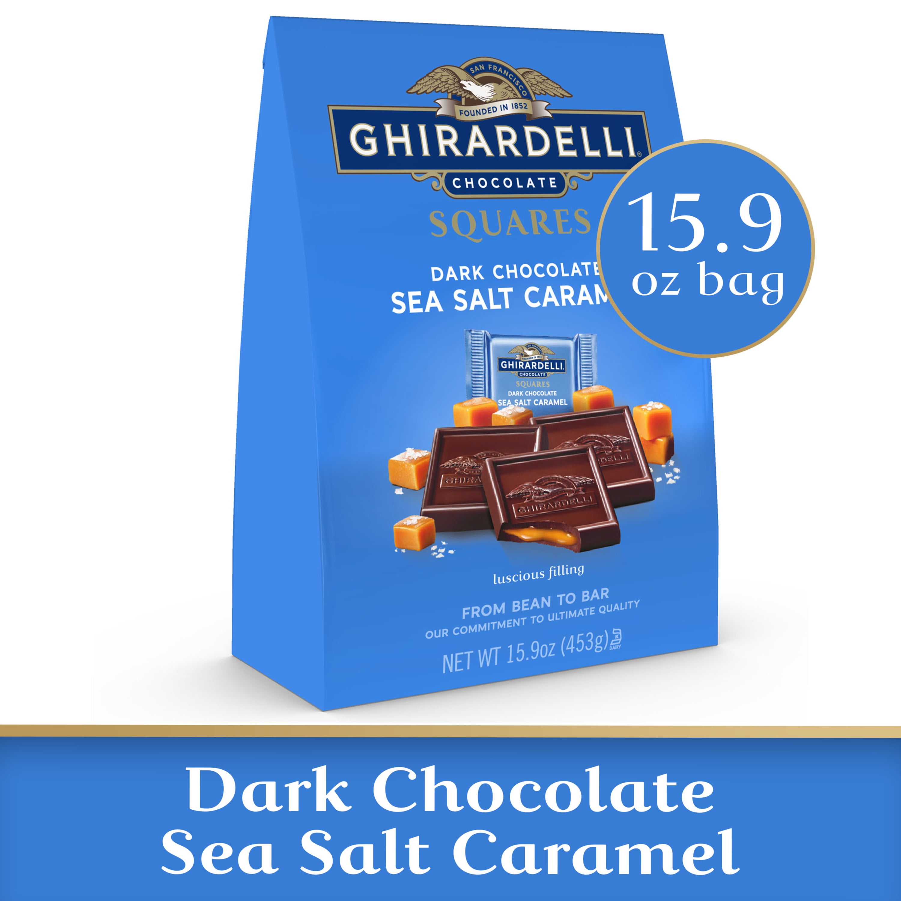 GHIRARDELLI Dark Chocolate Sea Salt Caramel Squares, Holiday Chocolate