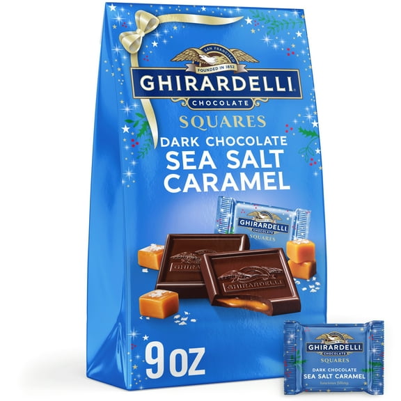 GHIRARDELLI Holiday Dark Chocolate Sea Salt Caramel Squares, 9 oz Bag