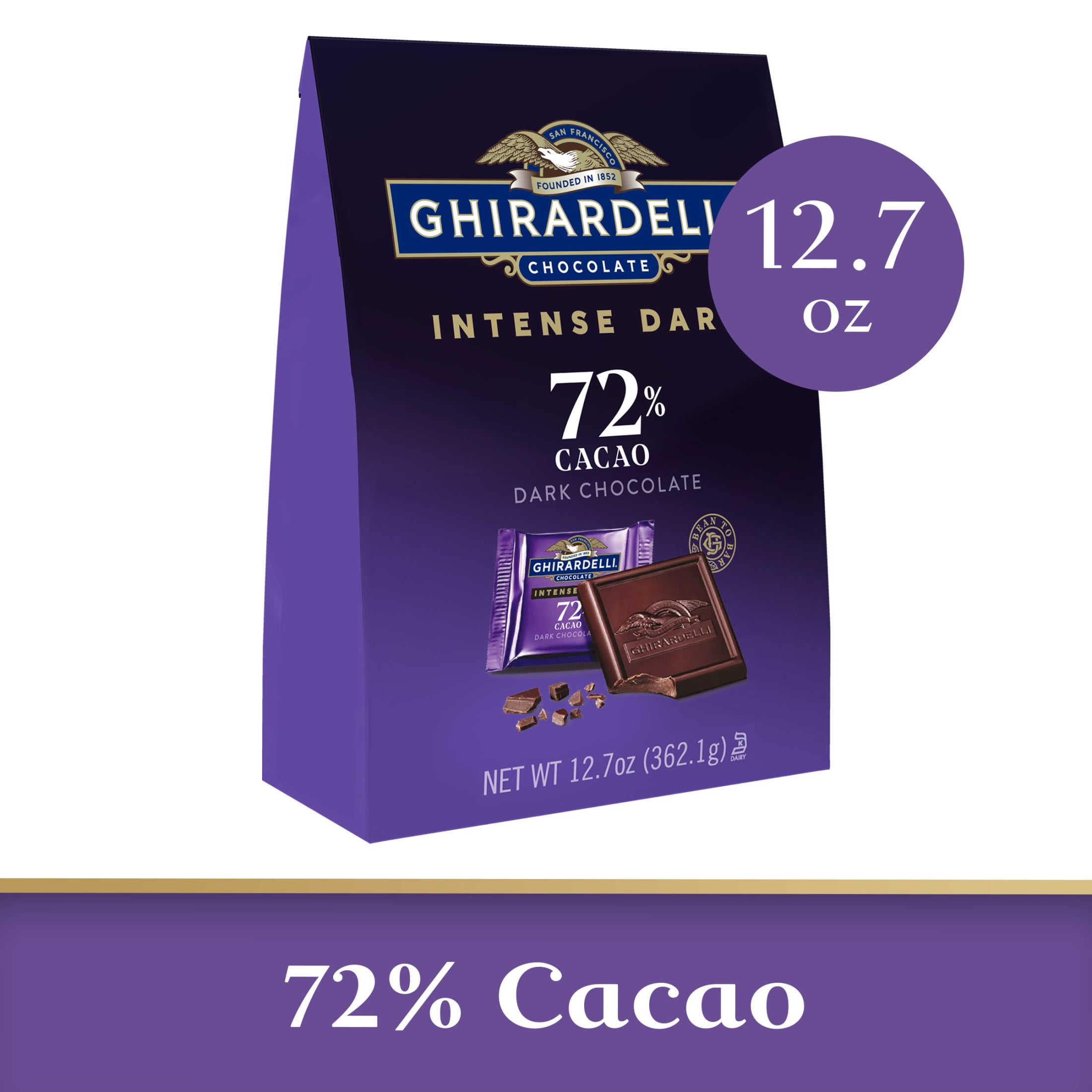 GHIRARDELLI Dark Chocolate Squares, 72% Cacao, 12.7 oz Bag