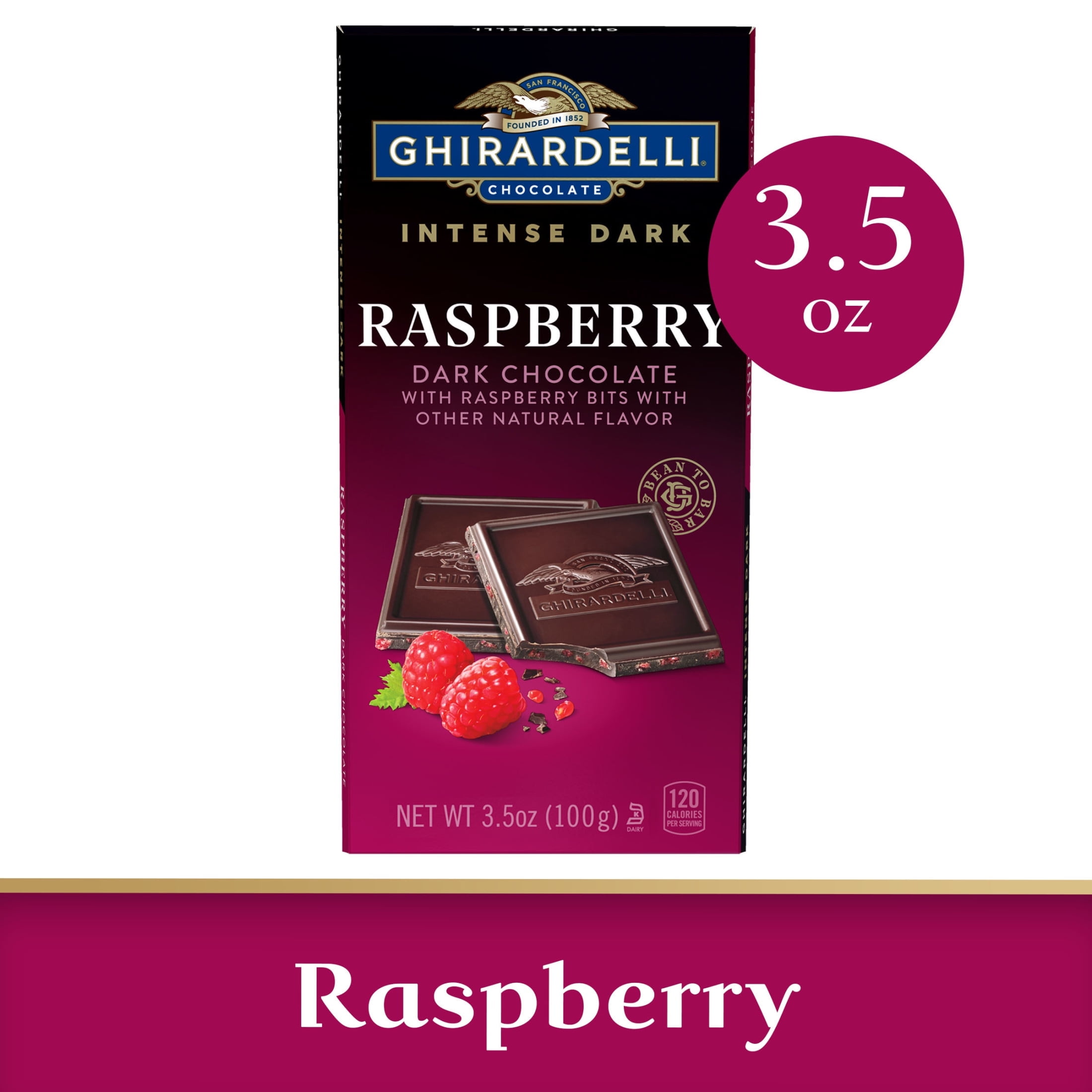 GHIRARDELLI Intense Dark Chocolate Bar, Raspberry, 3.5 oz Bar