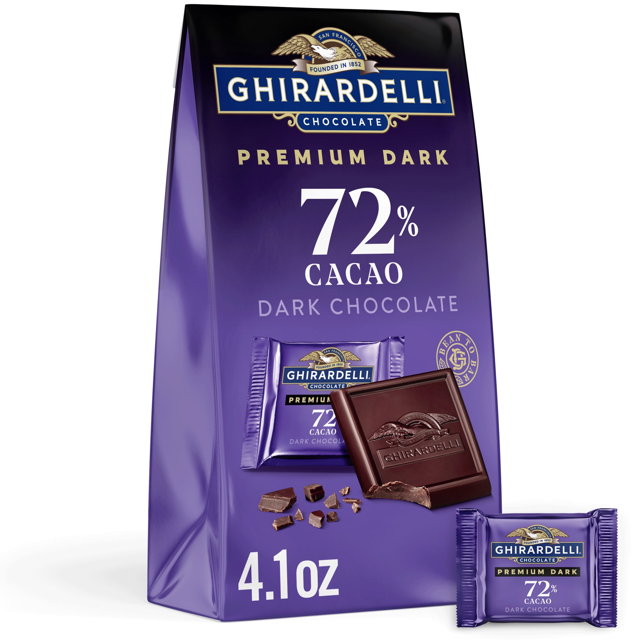 GHIRARDELLI PREMIUM DARK 72% Cacao Dark Chocolate SQUARES, 4.1 oz Bag
