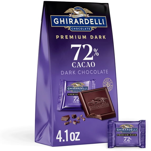 GHIRARDELLI PREMIUM DARK 72% Cacao Dark Chocolate SQUARES, 4.1 oz Bag