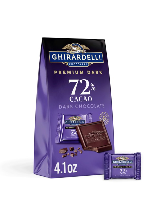 PREMIUM DARK 72% Cacao Dark Chocolate SQUARES, 4.1 oz Bag