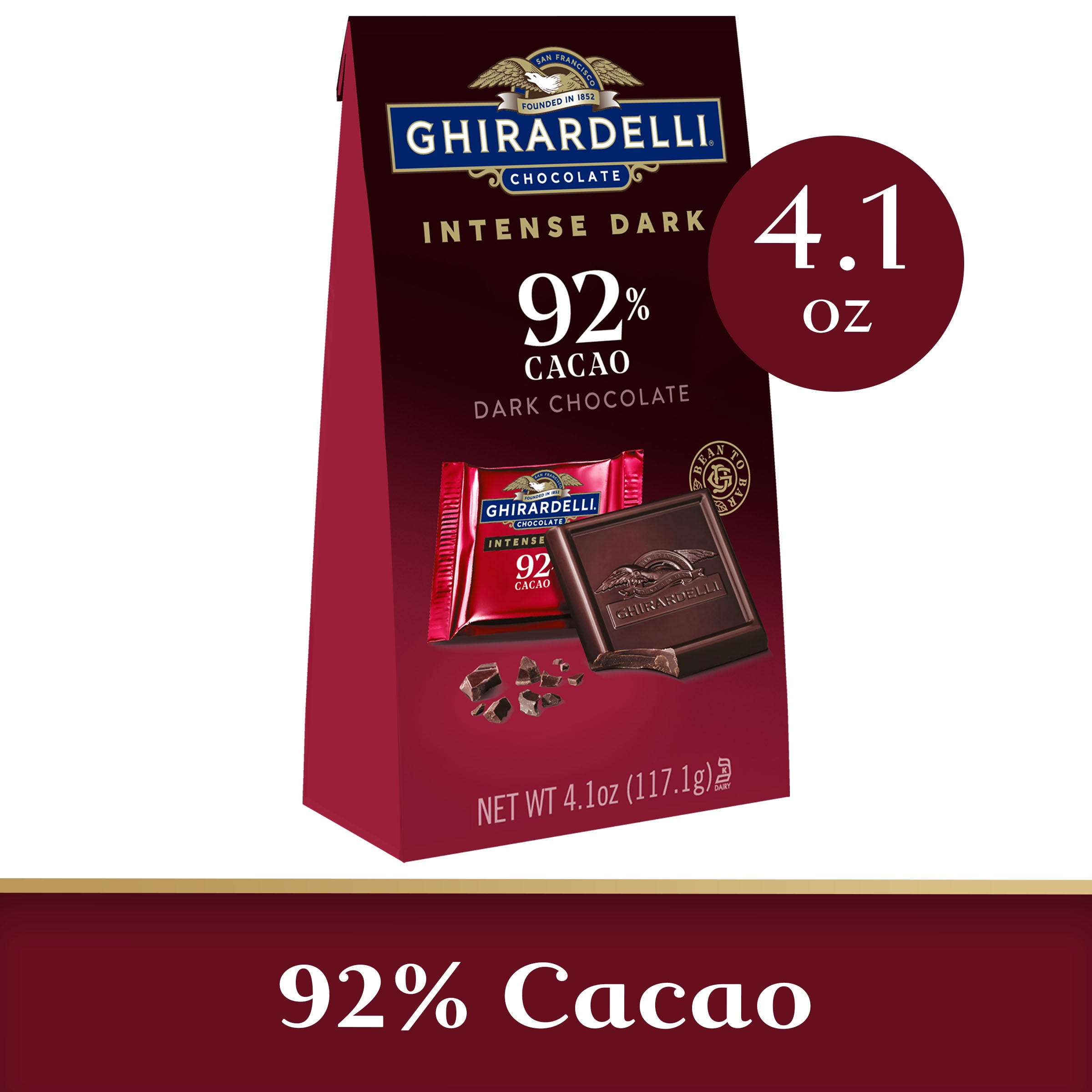 GHIRARDELLI Intense Dark Chocolate Squares, 92 Cacao, 4.1 Oz Bag