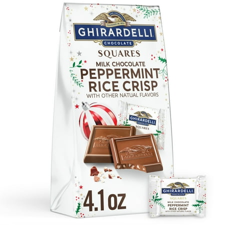 GHIRARDELLI Limited Edition Milk Chocolate Peppermint Rice Crisp SQUARES, 4.1 oz Bag