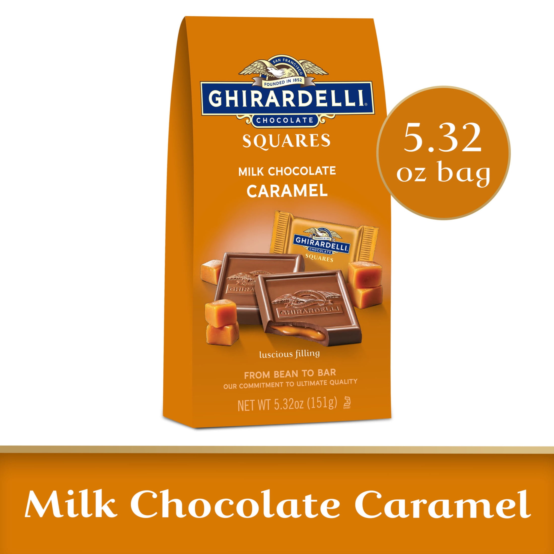 GHIRARDELLI Milk Chocolate Candy SQUARES with Caramel Filling, 5.32 oz Bag