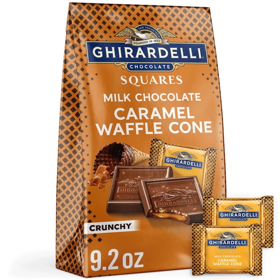 GHIRARDELLI Milk Chocolate Candy SQUARES with Caramel Waffle Cone Filling, 9.2 oz Bag