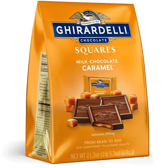 GHIRARDELLI Milk Chocolate Caramel Squares, MDA05 Individually Wrapped Candy for Gifting and Sharing, 21.3 oz Bag