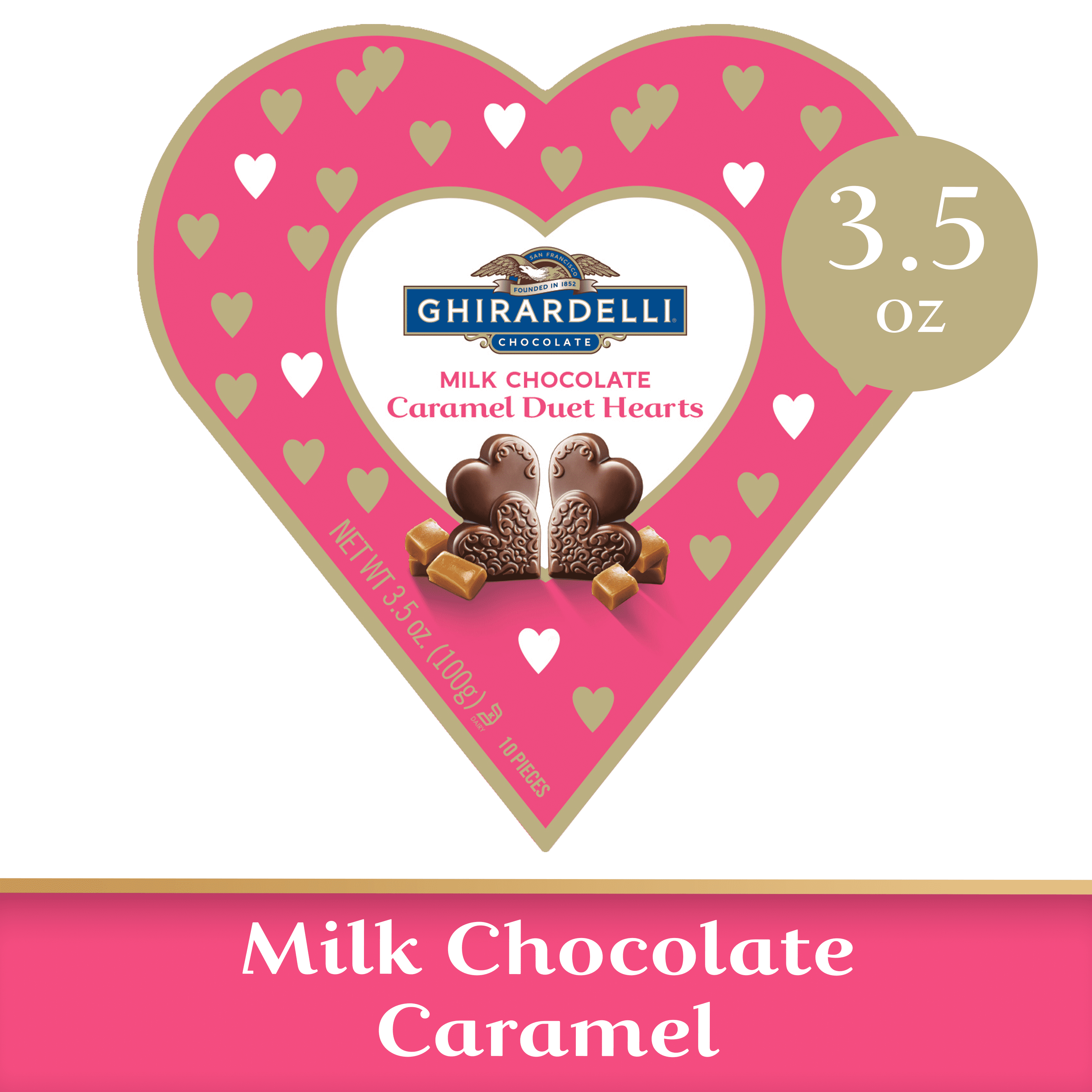 GHIRARDELLI Milk Chocolate Caramel Duet Hearts for Valentines, 3.5 Oz