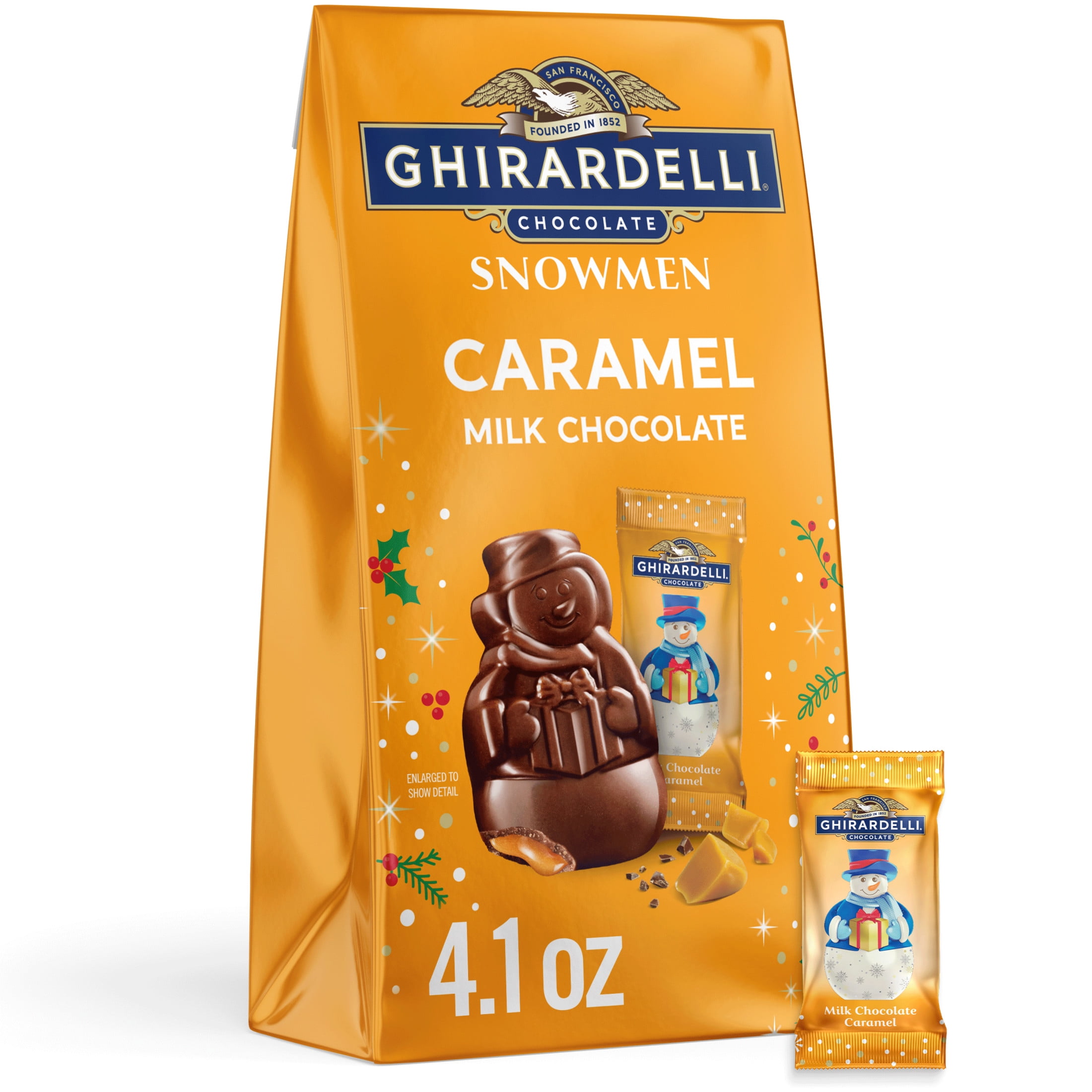 GHIRARDELLI Milk Chocolate Caramel Snowmen, 4.1 Oz Bag