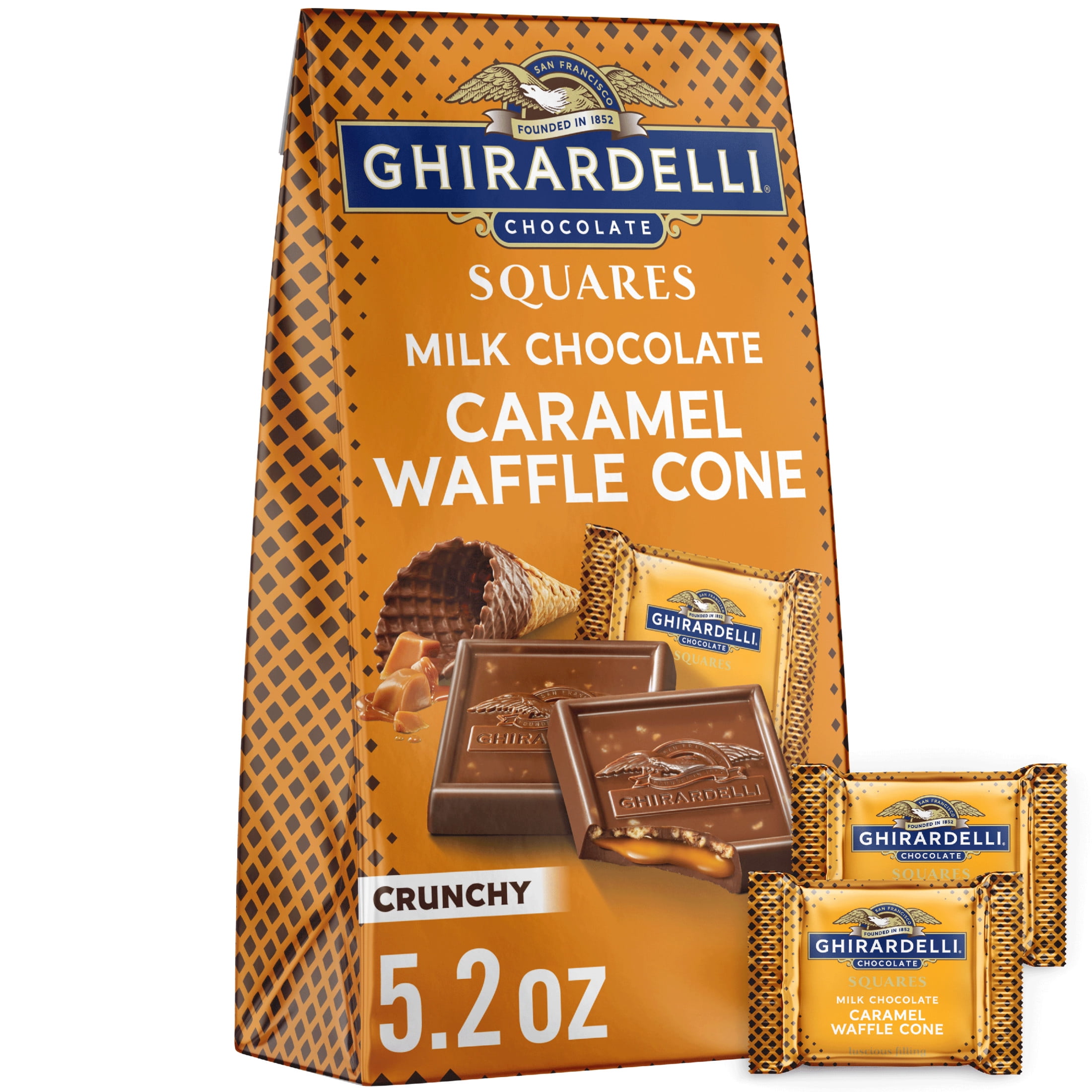 GHIRARDELLI Milk Chocolate Candy SQUARES with Caramel Waffle Cone Filling, 5.2 oz Bag