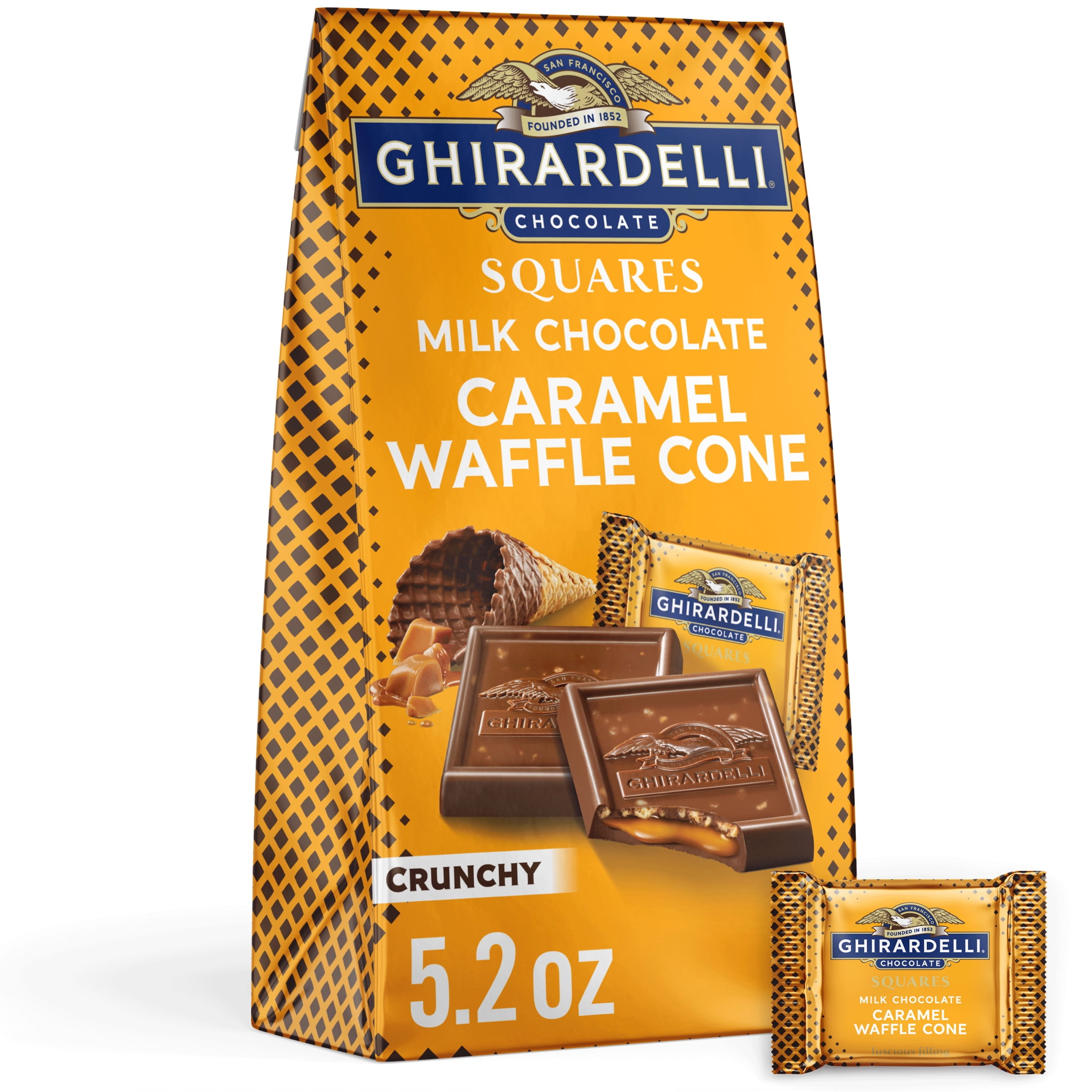 GHIRARDELLI Milk Chocolate Candy SQUARES with Caramel Waffle Cone Filling, 5.2 oz Bag