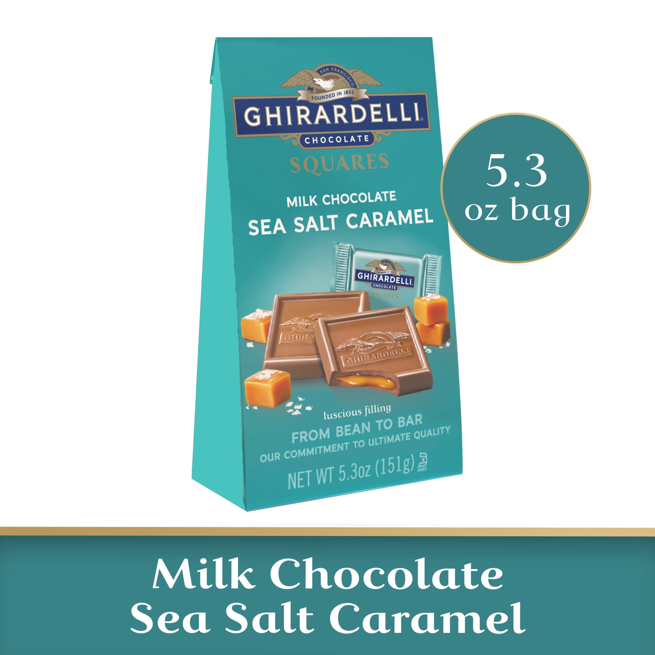 GHIRARDELLI Milk Chocolate Candy SQUARES with Sea Salt Caramel Filling, 5.3 oz Bag