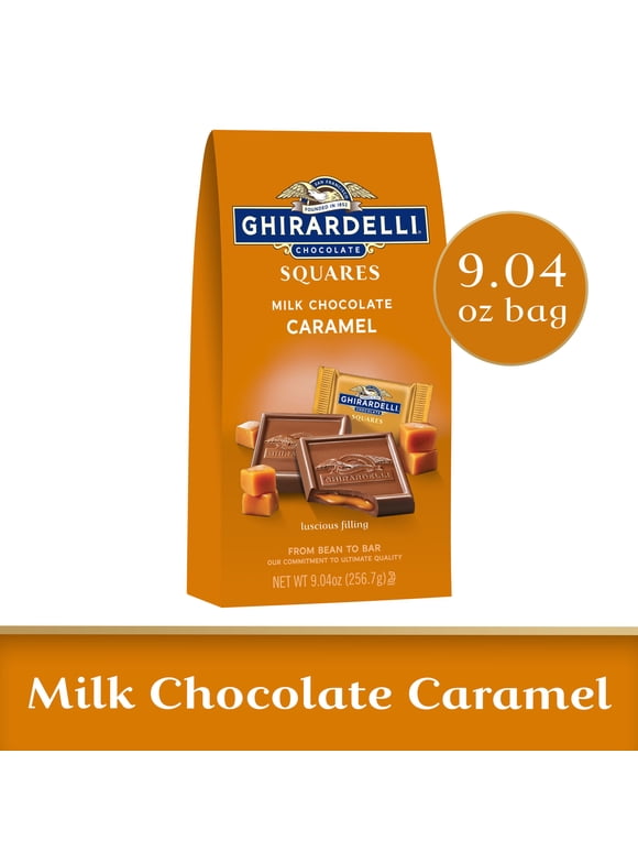 GHIRARDELLI Milk Chocolate Squares with Caramel Filling, Holiday Chocolate, 9.04 oz Bag