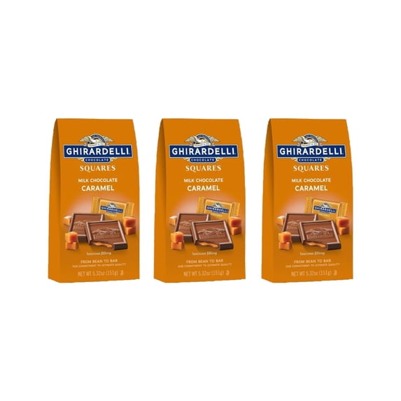 GHIRARDELLI Milk Chocolate Squares with Caramel Filling, Milk Chocolate Caramel Candy Squares, (Pack of 3)