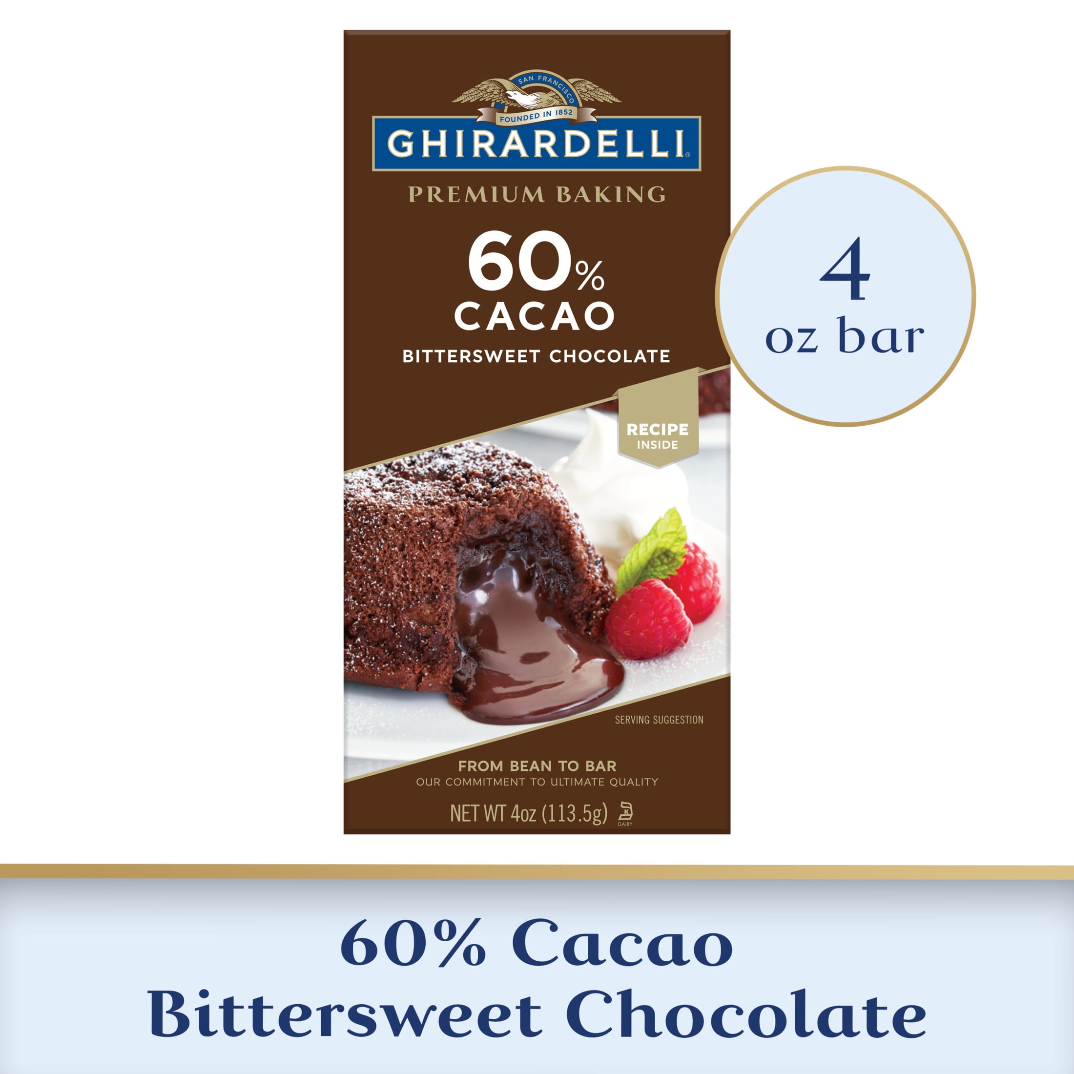 GHIRARDELLI Premium 60% Cacao Bittersweet Chocolate Baking Bar, 4 oz Bar