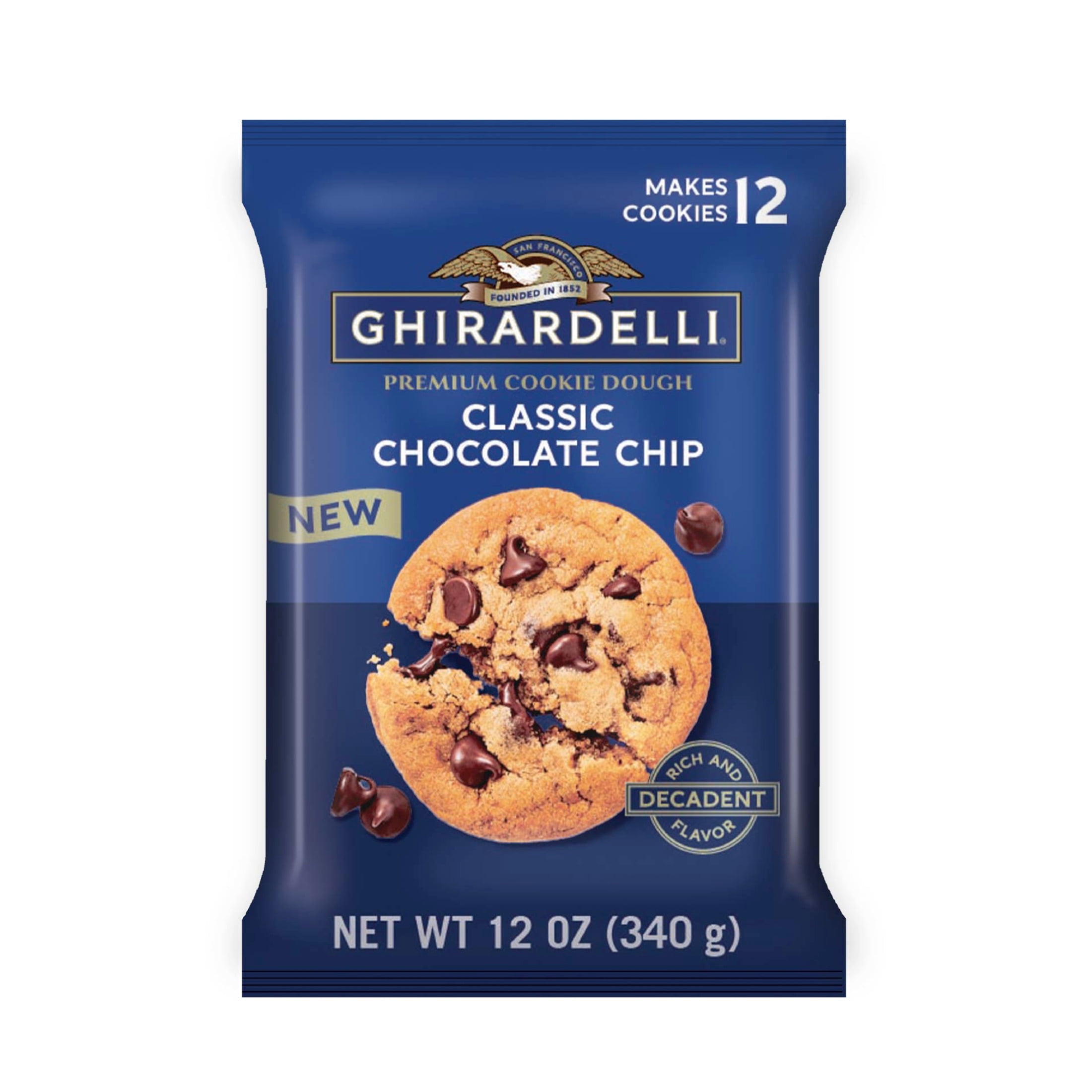 ​​ GHIRARDELLI Premium Refrigerated Cookie Dough, Classic Chocolate Chip, 12 oz Package, 12 Cookies ​