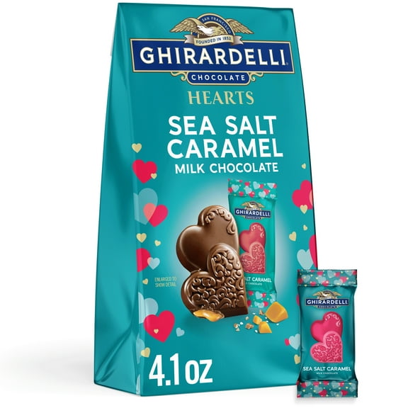 GHIRARDELLI Valentine's Day Sea Salt Caramel Milk Chocolate Hearts , 4.1 oz Bag