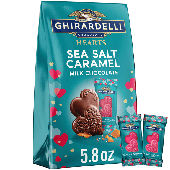 GHIRARDELLI Sea Salt Caramel Milk Chocolate Hearts, 5.8 oz Bag