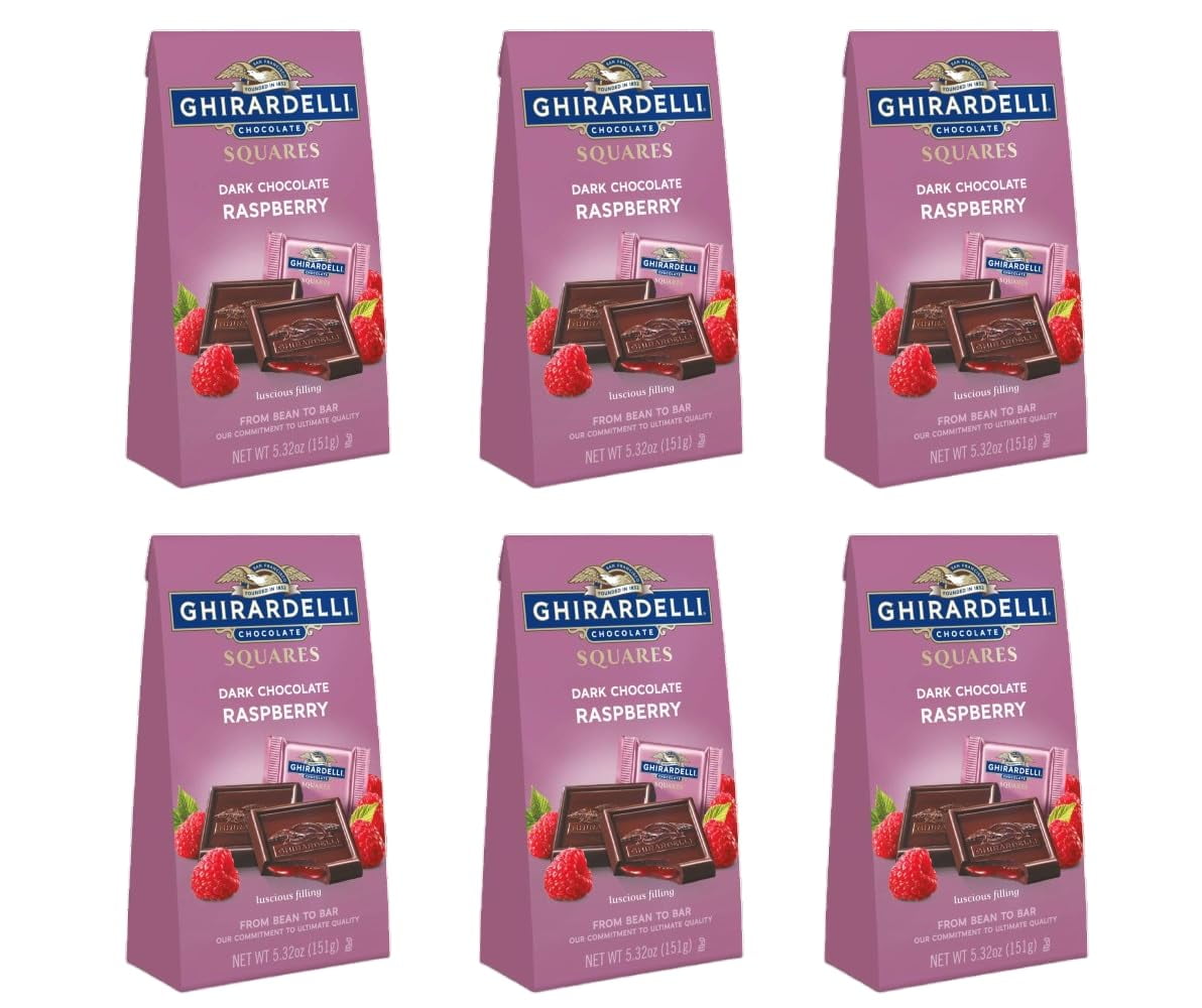 GHIRARDELLI Squares Dark Chocolate Raspberry Squares, 5.32 Oz Bag (Pack