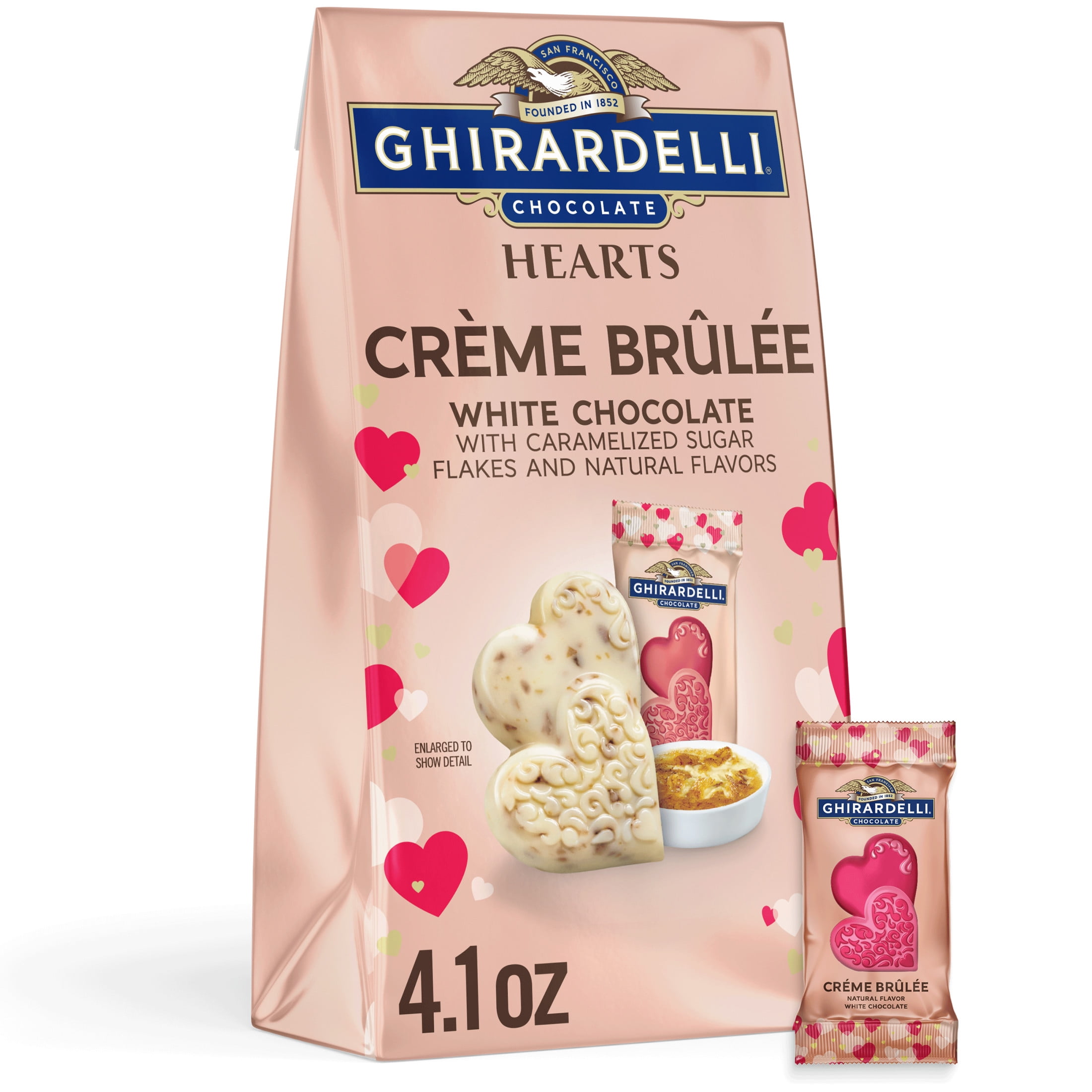 GHIRARDELLI Valentine's Day White Chocolate Creme Brulee Hearts, 4.1 oz Bag