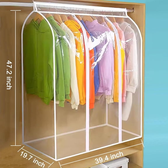 qewtrs 50'' Garment Bags for Hanging Clothes  Large Translucent Frosted Garment Rack Cover Bags with Zipper and Hook and Loop Closure  Polyethylene Material  White gtr