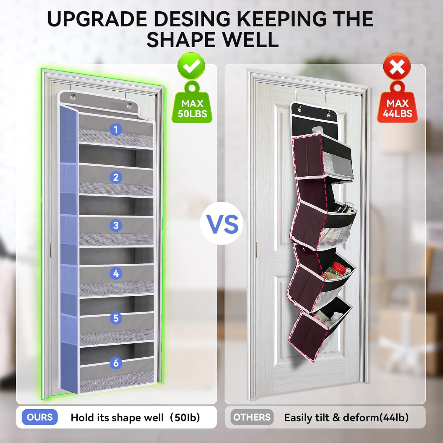 GHLZYDA Over The Door Organizer Storage 6 Tiers - Heavy Duty 50 lbs ...