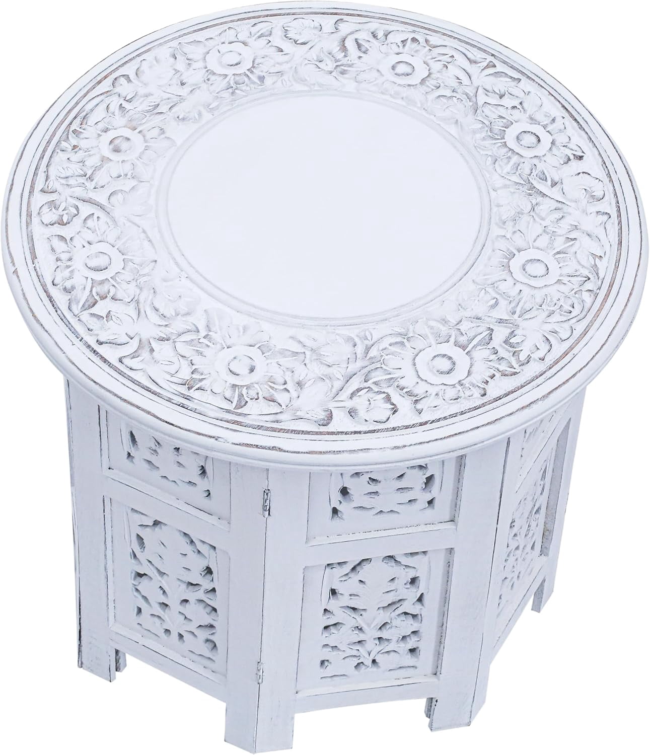 GHLZYDA Hand Carved Octagonal Wooden Side Table u2013 18 u201D x 18