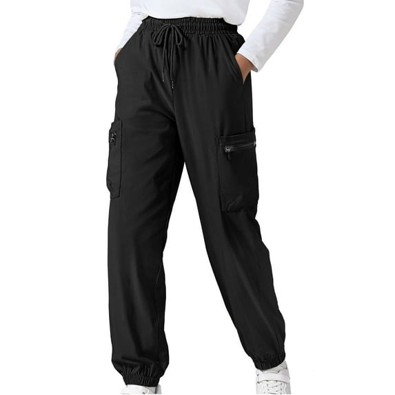 GHNJK Cargo Pants for Boys Lightweight Waterproof Hiking Drawstring Casual Sports Trousers Comfortable for Ages 5-14 Years
