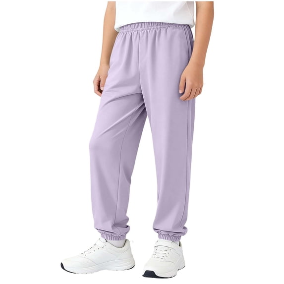 GHNJK Girls' Elastic Waist Jogger Pants with Cuffed Ankles Lightweight Casual Trousers for Everyday Wear