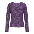 thumbnail image 1 of GHNJK Women's Sexy Mesh Top Floral Long Sleeve See Through Shirt Lace Sheer Blouses Party Club Outfits, 1 of 7