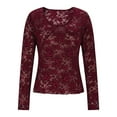 thumbnail image 1 of GHNJK Women's Sexy Mesh Top Floral Long Sleeve See Through Shirt Lace Sheer Blouses Party Club Outfits, 1 of 7