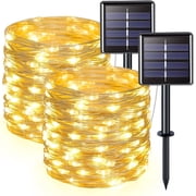 GHODEC 2 Pack Each 100 LED Solar String Lights Outdoor Waterproof, Each 33ft Solar Fairy Lights with 8 Modes, Copper Wire Warm White Solar Lights for Camping Garden Patio Wedding Party Decoration
