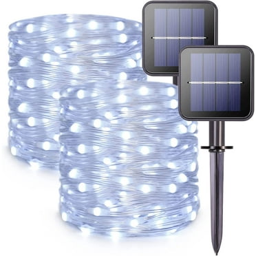 GHODEC 2 Pack 100LED Solar String Lights Outdoor Waterproof,Each 33ft Solar Powered Outside Fairy Lights,Solar Christmas Lights with 8 Modes for Garden Patio Yard Decor,Cool White