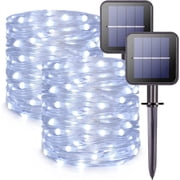 GHODEC 2 Pack 100LED Solar String Lights Outdoor Waterproof,Each 33ft Solar Powered Outside Fairy Lights,Solar Christmas Lights with 8 Modes for Garden Patio Yard Decor,Cool White