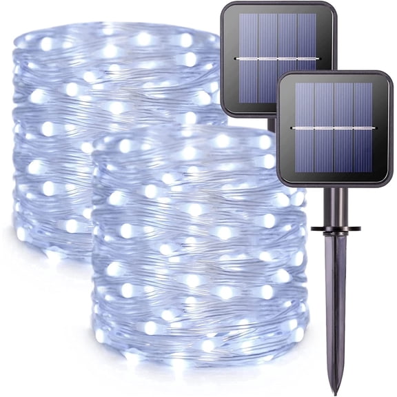 GHODEC 2 Pack 100LED Solar String Lights Outdoor Waterproof,Each 33ft Solar Powered Outside Fairy Lights,Solar Christmas Lights with 8 Modes for Garden Patio Yard Decor,Cool White