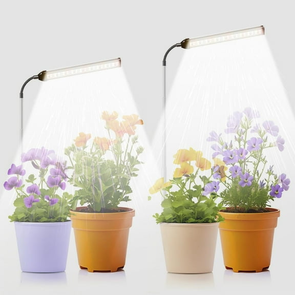 GHODEC 2 Pack Grow Light for Indoor Plants Growing, 6000K Full Spectrum Gooseneck Plant Lamp for Seedings Succulents Small Plants, 5 Dimming & 4/8/12/18H Timer