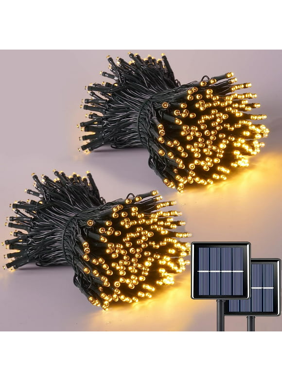 GHODEC 2Pack Solar String Lights Outdoor Waterproof, Each 160 LED 52.3Ft Solar Fairy Christmas Twinkle Lights with 8 Modes,Solar Tree Lights for Outdoor Garden Patio Decorations(Warm White)