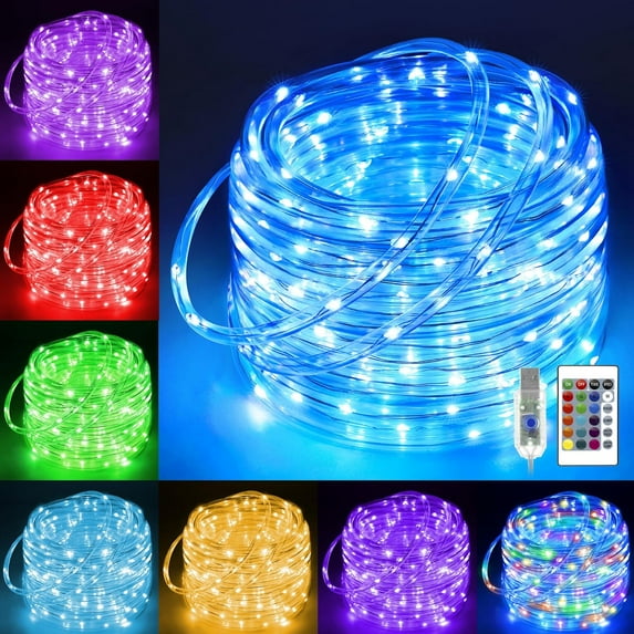 GHODEC Rope Lights Outdoor,33ft 100LED Christmas Lights Outdoor Decor,16 Colors Changing Twinkle Fairy Lights Plug in with Remote & USB for Outdoor Indoor Patio Garden Halloween Holiday Decor
