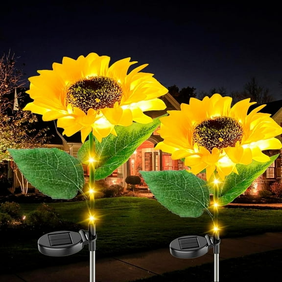 GHODEC Solar Lights Outdoor Garden Waterproof,2Pack 2 Flowers Solar Sunflowers Stake for Yard Decor,LED Artificial Flowers for Lawn Patio Porch Flowerbed Pathway Grave Cemetery Decorations