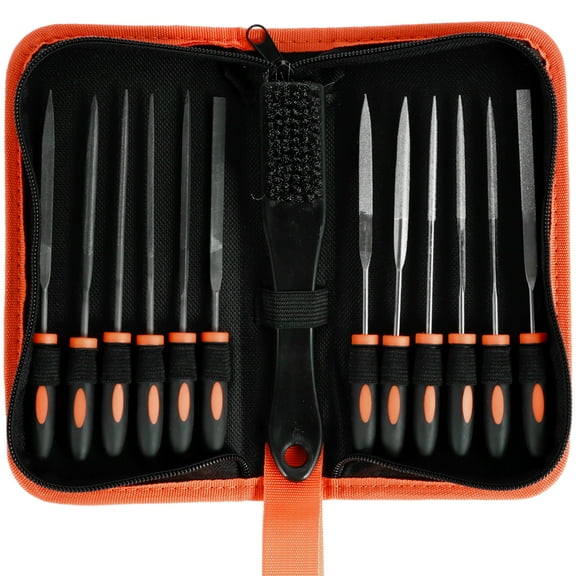 GHOJET 13Pcs Small File Set with Cleaning Brush Premium Mini Metal Diamond Needle File Kit Carbon Steel Jewelry Glass File Hand Tool Portable Wood Plastic File Kit for Metal Marble